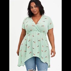 Floral Green Babydoll Crinkle Tunic